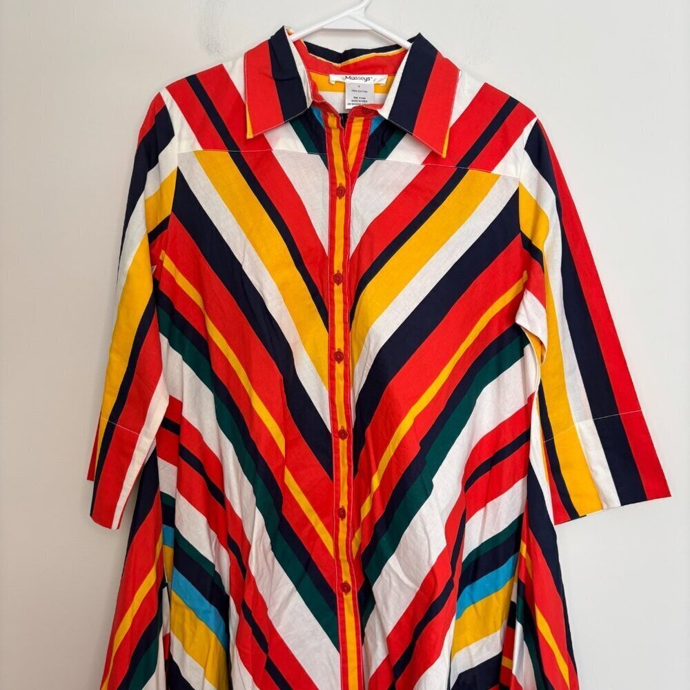 MASSEYS NEW Colorblock Shirt Dress Women S Colorful 70s 80s Hi Lo Long Sleeve